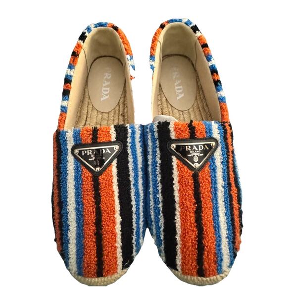 Prada Spugna Baiadera Espadrilles Multicolor Stripe Arancio 1S840M Size 38 NIB - Picture 1 of 9